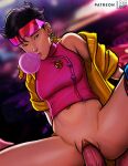  1boy 1girl asian earrings hetero highres jacket jewelry jubilee marvel navel ponpu_(pumpkinsinclair) short_hair spread_legs sunglasses vaginal x-men yellow_jacket 