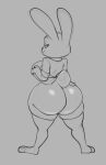 anthro bedroom_eyes big_butt bigdad bottomless butt clothed clothing clothing_lift disney female huge_butt judy_hopps lagomorph leporid looking_at_viewer looking_back mammal monochrome narrowed_eyes rabbit rear_view seductive shirt shirt_lift solo standing thick_thighs toeless_legwear toeless_stockings topwear zootopia