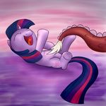  2015 cub cute cutie_mark discord_(mlp) draconequus equine eyelashes eyes_closed faceless_male friendship_is_magic hair happy horn laugh lying male mammal marmorexx multicolored_hair my_little_pony on_back open_mouth simple_background solo_focus tickling tongue twilight_sparkle_(mlp) unicorn young 