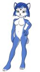  anthro belly bichi breasts canid canine domestic ears_up featureless_breasts featureless_crotch feet female fox freeguyfan776 hand_on_hip hi_res krystal_(star_fox) mammal navel nintendo solo star_fox tail toes wide_hips 