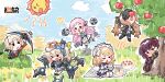  6+girls :&lt; apple apple_tree blonde_hair blue_sky blush blush_stickers bow_(weapon) bush cake cake_slice chinese_commentary cloud cloudy_sky copyright_name cup dinergate_(girls&#039;_frontline) food fruit g36_(girls&#039;_frontline) girls&#039;_frontline girls&#039;_frontline_2:_exilium helena_(girls&#039;_frontline_2) highres logo multiple_girls official_art open_mouth pink_hair purple_hair sharp_teeth sky sun teacup teapot teeth tree triangle_mouth ullrid_(girls&#039;_frontline_2) ump9_(girls&#039;_frontline) vepley_(girls&#039;_frontline_2) wa2000_(girls&#039;_frontline) weapon 