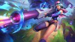  1girl absurdres caitlyn_(league_of_legends) gun hat highres league_of_legends long_hair multicolored_hair navel rifle scope sleeveless sniper_rifle tagme thighhighs weapon 