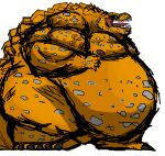  2022 anthro arlo_montgomery_(comerboy75) belly belly_overhang big_belly big_muscles comerboy75 dinosaur extinct growth growth_sequence hi_res kaiju male moobs muscular muscular_anthro muscular_male obese obese_anthro obese_male open_mouth orange_body overweight overweight_anthro overweight_male prehistoric_species rawr reptile scalie simple_background solo spots theropod tyrannosaurid tyrannosauroid tyrannosaurus tyrannosaurus_rex 