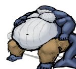  2022 anthro belly big_belly blue_body cetacean clothed clothing comerboy75 eoghan_ocinneide_(comerboy75) hi_res male mammal marine moobs muscular muscular_anthro muscular_arms muscular_male obese obese_anthro obese_male overweight overweight_anthro overweight_male simple_background sitting solo topless whale 