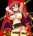  arcana_heart armpits arms_up belt censored clarice_di_lanza closed_eyes commentary_request cross demon_wings hida_naria long_hair nun red_hair smile solo wings 
