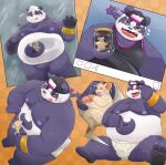  2024 96panda alp_(tas) anthro balls belly big_belly blush bulge clothing container duo fan_character genitals hat headgear headwear hi_res humanoid_hands jar kemono lifewonders male male/male mammal micro moobs mouse murid murine navel nipples overweight overweight_male penis purple_body rodent shirt size_difference tokyo_afterschool_summoners topwear underwear white_body 