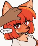 2024 animated anthro anthro_focus blush breasts canid canine clothed clothing dialogue digital_media_(artwork) disembodied_hand duo english_text female female_anthro female_focus fur good_girl hair head_pat hi_res kemono looking_at_viewer loop mammal maned_wolf no_sound pet_praise praise reaction_image short_playtime solo_focus text yellowparrottw yellowparrottw&#039;s_wolf