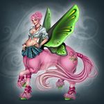  bracelet centaur clothing ear_piercing equine equine_taur feathering female flower fur green_hooves hair hair_accessory hair_up harpyqueen insect_wings jewelry mammal midriff my_little_pony necklace piercing pink_fur pink_hair plant ribbons rose shirt skirt taur wings 