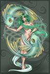  breasts colored_nails convenient_censorship fish green_hair hair harpyqueen human long_hair mammal marine navel nude pisces_(symbol) pisces_(zodiac) solo under_boob water yellow_eyes 