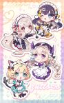  4girls :p ahoge animal_ears aqua_eyes black_hair blonde_hair blue_eyes blush braid breasts cat_ears cat_tail chibi coco7 cup enna_alouette fork gloves heart holding holding_fork holding_tray long_hair looking_at_viewer low_twintails low_wings maid maid_headdress mechanical_wings medium_hair millie_parfait multicolored_hair multiple_girls nijisanji nijisanji_en one_eye_closed open_mouth outline petra_gurin purple_eyes red_eyes reimu_endou small_breasts smile streaked_hair tail teacup tongue tongue_out tray twintails very_long_hair virtual_youtuber white_gloves white_outline wings zuttomo_(nijisanji) 