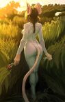  anthro breasts brown_hair butt casual_nudity digital_media_(artwork) female flower forest forest_background fur grass grass_field hair hi_res lakeslug mammal murid murine nature nature_background nude nude_anthro nude_female outside plant rat rat_ears rat_tail rear_view rodent solo tail tree white_body white_fur 