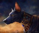  anubis black_fur canine chain cloud collar dawn_(disambiguation) deity dog egyptian feral fur kohl mammal pherigo sky yellow_eyes 