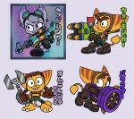  2024 anthro boots bottomwear chibi clothing duo ear_piercing ear_ring eyebrows eyewear eyewear_on_head feet female footwear fur gesture gloves goggles goggles_on_head goodboytown hand_gesture handwear headgear headwear hi_res lombax male mammal pants piercing ratchet_(ratchet_and_clank) ratchet_and_clank ring_piercing rivet_(ratchet_and_clank) smile sony_corporation sony_interactive_entertainment striped_body striped_fur stripes v_sign weapon 