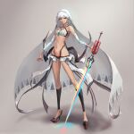  152_in_can 1girl absurdres altera_(fate) bare_shoulders breasts choker closed_mouth dark-skinned_female dark_skin detached_sleeves fate/grand_order fate_(series) full-body_tattoo full_body headdress high_heels highres holding holding_sword holding_weapon looking_at_viewer navel photon_ray_(fate) red_eyes revealing_clothes short_hair small_breasts solo sword tattoo veil weapon white_hair 