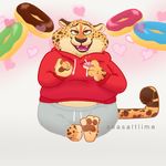  &lt;3 absurd_res benjamin_clawhauser cheetah clothing disney doughnut eating feline food hi_res hoodie mammal open_mouth seasaltlime sitting solo zootopia 