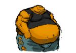  2022 anthro belly belly_overhang big_belly clothed clothing comerboy75 growth growth_sequence hi_res male obese obese_anthro obese_male orange_body overweight overweight_anthro overweight_male simple_background spots torn_clothing 