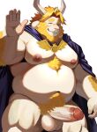  2024 absurd_res anthro arm_hair asgore_dreemurr balls barazoku beard belly biceps big_balls big_belly big_muscles big_penis blonde_hair bodily_fluids body_hair boss_monster_(undertale) bovid cape caprine chest_hair clothing crown erection eyebrows eyes_closed facial_hair fur genitals gesture glans goat hair happy_trail headgear hi_res horn huge_muscles humanoid_genitalia humanoid_penis kemono long_hair male mammal musclegut muscular muscular_anthro muscular_male navel nipples nude overweight overweight_anthro overweight_male pecs penis pubes simple_background smile solo standing sweat sweatdrop thick_thighs undertale_(series) waving white_background white_body white_fur whitebeast20 