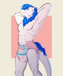  2024 abs anthro athletic athletic_anthro athletic_male blue_body blue_fur blue_sclera clean_diaper clothed clothing diaper diaper_only fur hand_behind_head hi_res horn male no_pupils pecs snubby solo syeenyeen topless white_body wickerbeast 