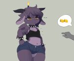  anthro biped bottomwear bovid breasts caprine clothed clothing collar demon female goat hi_res mammal mr-shin shorts simple_background small_breasts spiked_collar spikes thick_thighs wide_hips 