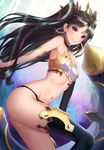  :d armlet armpits ass backlighting bangs bare_shoulders bikini black_bikini_bottom black_hair black_legwear black_ribbon blush breasts cleavage detached_sleeves earrings fate/grand_order fate_(series) from_side hair_ribbon heavenly_boat_maanna hoop_earrings ishtar_(fate/grand_order) jewelry leaning_forward light_beam long_hair long_legs looking_at_viewer looking_to_the_side medium_breasts mismatched_bikini mizya navel neck_ring open_mouth parted_bangs pink_eyes ribbon round_teeth shiny shiny_hair single_detached_sleeve single_thighhigh smile solo sparkle stomach strapless swimsuit teeth thighhighs thighs two_side_up very_long_hair white_bikini_top 