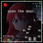  1girl battery_indicator bocchi_the_rock! closed_mouth commentary english_commentary english_text five_nights_at_freddy&#039;s five_nights_at_freddy&#039;s_1 glitch green_eyes hair_between_eyes highres horror_(theme) kita_ikuyo long_hair looking_at_viewer one_side_up parody portrait recording red_hair smile solo straight-on the_freakin_yui 