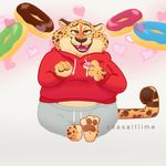  &lt;3 animated benjamin_clawhauser cheetah clothing disney doughnut eating feline food hoodie mammal open_mouth seasaltlime sitting solo zootopia 
