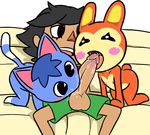  animal_crossing anthro balls black_hair blue_fur bunnie_(animal_crossing) cat feline female fur group group_sex hair human human_on_anthro interspecies lagomorph male male/female male_on_anthro mammal n3f4str10 nintendo nipples open_mouth oral oral_penetration orange_fur penetration penis rabbit rosie_(animal_crossing) saliva sex threesome tongue video_games villager_(animal_crossing) 