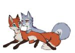  blue_eyes canid canine crotch_tuft cuddling duo feral fox fur grey_body grey_fur ice_(rukifox) mammal orange_body orange_eyes orange_fur riu_(rukifox) rukifox tuft 