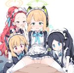  1boy 4girls absurdly_long_hair absurdres animal_ear_headphones animal_ears apron aris_(blue_archive) aris_(maid)_(blue_archive) bar_censor black_dress black_hair blonde_hair blue_archive blue_eyes blush cat_tail censored dress fake_animal_ears frilled_apron frilled_dress frills game_development_department_(blue_archive) garter_straps gradient_background green_eyes green_halo grey_eyes halo headphones hetero highres long_hair long_sleeves looking_at_penis maid maid_apron maid_headdress midori_(blue_archive) midori_(maid)_(blue_archive) momoi_(blue_archive) momoi_(maid)_(blue_archive) multiple_girls official_alternate_costume open_mouth penis pink_halo puffy_short_sleeves puffy_sleeves pussy red_eyes red_hair sex short_hair short_sleeves siblings side_ponytail simple_background sisters tail thighhighs twins vaginal very_long_hair white_apron white_background white_thighhighs yasunao_(yasunao-z) yellow_halo yuzu_(blue_archive) yuzu_(maid)_(blue_archive) 