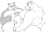  2024 abdominal_bulge anthro baloo bear belly belly_hug belly_press big_belly big_butt blush blush_lines bottomwear butt claws clenched_teeth clothed clothing dreamworks eyes_closed fan_character front_view fur giant_panda group half-closed_eyes hand_on_belly hi_res huttsergreywolf kung_fu_panda male mammal master_po_ping monochrome multicolored_body multicolored_fur narrowed_eyes nude obese obese_anthro obese_male overweight overweight_anthro overweight_male pants pants_only rear_view shirtless shirtless_anthro shirtless_male shorts shorts_only size_difference smile smirk soft_vore teeth the_jungle_book topless topless_anthro topless_male trio vore 