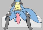  2017 animal_genitalia animal_penis anthro balls big_balls big_penis blue_fur blush canine canine_penis erection fur hi_res humanoid knot lucario male mammal nintendo not_safe_for_reality nude penis pink_penis pok&eacute;mon pok&eacute;mon_(species) simple_background sitting solo spread_legs spreading video_games 