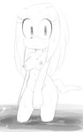  2017 anthro breasts echidna female hair hearlesssoul looking_at_viewer mammal monochrome monotreme nipples nude partially_submerged solo sonic_(series) standing tikal_the_echidna water wet 