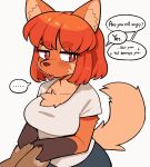 2024 animated anthro anthro_focus blep blush breasts canid canine clothed clothing dialogue digital_media_(artwork) disembodied_hand duo english_text female female_anthro female_focus fur hair hi_res kemono loop mammal maned_wolf no_sound short_playtime solo_focus tail tail_motion tailwag text tongue tongue_out yellowparrottw yellowparrottw&#039;s_wolf