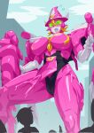  1girl 4boys animification blonde_hair breasts colored_skin dildo flying_sweatdrops giant giant_robo giantess green_eyes hat highres kikai_sentai_zenkaiger looking_down looking_up mecha mechanical_wings multiple_boys otokamu pink_skin robot sex_machine sex_toy super_sentai through_ground tokusatsu translation_request wings witch witch_hat zenkai_magine 