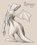  benign_light dragon horn monochrome scalie signature sketch solo thick_tail thick_thighs wings 
