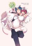  1boy 1girl arm_up armpits blue_hair blush blush_stickers bouquet breasts bride brooch carrying character_request dress elbow_gloves flower gloves green_eyes groom happy hat highres husband_and_wife jewelry large_breasts long_dress one_eye_closed open_mouth pink_hair princess_carry pumps ragnarok_online rune_knight running sailor_hat short_hair smile wedding wedding_dress white_dress white_footwear white_gloves xration 