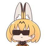  alternate_costume animal_ears batta_(ijigen_debris) closed_mouth collar commentary_request extra_ears face facing_viewer kemono_friends orange_hair serious serval_(kemono_friends) serval_ears short_hair simple_background solo spiked_collar spikes sunglasses white_background 