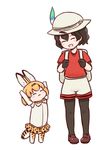  :3 :d animal_ears animalization arms_up backpack bag batta_(ijigen_debris) black_gloves black_hair black_legwear blush_stickers bow bowtie brown_footwear closed_eyes closed_mouth commentary elbow_gloves gloves grey_hat grey_shirt grey_shorts hat hat_feather height_difference helmet kaban_(kemono_friends) kemono_friends longcat multiple_girls open_mouth orange_hair orange_skirt pantyhose parody pigeon-toed pith_helmet red_shirt serval_(kemono_friends) serval_ears serval_print serval_tail shirt shoes short_hair shorts simple_background skirt smile tail thighhighs white_background 