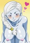  10s 1girl angel_(dragon_ball) blush braid breasts cus dragon_ball dragon_ball_super eyelashes female large_breasts long_hair looking_at_viewer nipples nude ponytail purple_eyes silver_hair smile solo universe_10_(dragon_ball) white_hair 
