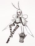  antennae bare_shoulders black_gloves black_neckwear bug closed_mouth commentary dark_persona elbow_gloves full_body gloves grey_background hair_between_eyes harau headphones highres insect insect_wings jitome kantai_collection long_hair long_legs looking_at_viewer microskirt midriff mosquito mosquito_girl navel neckerchief no_shoes pleated_skirt red_eyes red_sailor_collar rensouhou-chan sailor_collar school_uniform serafuku shimakaze_(kantai_collection) shinkaisei-kan shirt simple_background skirt striped striped_legwear thighhighs white_hair white_shirt white_skin wings 
