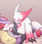  1boy 1girl alternate_color animal_ears bed_sheet beige_background blush braixen brown_eyes claws drooling erection eye_contact feet fox_ears fox_tail furry gradient gradient_background half-closed_eyes hetero interspecies looking_down lying negoya no_humans on_back on_bed open_mouth paws penis pillow pokemon pokemon_(creature) pokemon_rse pokemon_xy pussy pussy_juice red_eyes saliva sex shiny_pokemon signature simple_background smile spread_legs sweat tail text tongue tongue_out uncensored vaginal zangoose 