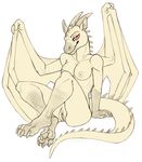  2017 anthro anyare breasts claws cyrakhis dragon female horn looking_at_viewer nipples nude paws pussy scalie smile solo wings 