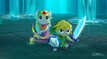  2017 blonde_hair clothing duo evelmiina female hair humanoid hylian long_hair male melee_weapon nintendo not_furry pointy_ears princess_zelda shield short_hair signature sword the_legend_of_zelda toon_link video_games water weapon wind_waker 