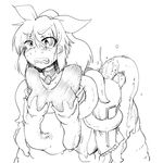  1girl blush choker clenched_teeth drooling monochrome monster restrained sakifox tentacle tentacle_sex 