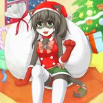  1girl artist_request cat chirstmas_hat christmas_costume furry gloves green_eyes open_mouth short_hair solo 