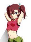  bakusou_kyoudai_let's_&amp;_go!! bakusou_kyoudai_let's_&amp;_go!!_max blue_eyes blush breasts commentary_request denim denim_shorts jewelry long_hair looking_at_viewer midriff navel necklace oogami_marina rahaaru_c red_hair short_shorts shorts small_breasts solo tank_top twintails 