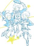  alec_(granblue_fantasy) alternate_costume blue_eyes closed_eyes gran_(granblue_fantasy) granblue_fantasy happy hat idolmaster idolmaster_side-m kadokoa kimi_to_boku_no_mirai male_focus multiple_boys parody sketch smile star syr_(granblue_fantasy) 