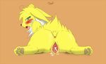  4_toes after_sex anus black_nose blush butt canine clitoris cum cum_drip cum_in_pussy cum_inside cum_on_ground dark_kitsunez dripping eeveelution female feral fucked_silly fur green_eyes jolteon looking_at_viewer looking_back mammal nintendo open_mouth panthing pawpads pok&eacute;mon pok&eacute;mon_(species) pussy rear_view solo spread_legs spread_pussy spreading toes tongue tongue_out video_games yellow_fur 