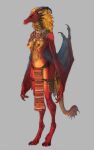 anthro blonde_hair blue_eyes bottomwear breasts claws clothed clothing countershading digitigrade dragon european_mythology eztli_(user_55) feet female fish_hook fishing_net grey_background grey_horn hair hi_res hook horn jewelry lethal_doors loincloth mythological_creature mythological_scalie mythology net nipples red_body rope scalie simple_background smile solo tail toes topless western_dragon wings wyvern yellow_body yellow_countershading