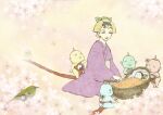  bird blonde_hair cherry_blossoms japanese_clothes kimono looking_at_viewer millatte mononoke motherly shino_(bleach) traditional_youkai zashiki-warashi zashiki_warashi_(onmyoji) 